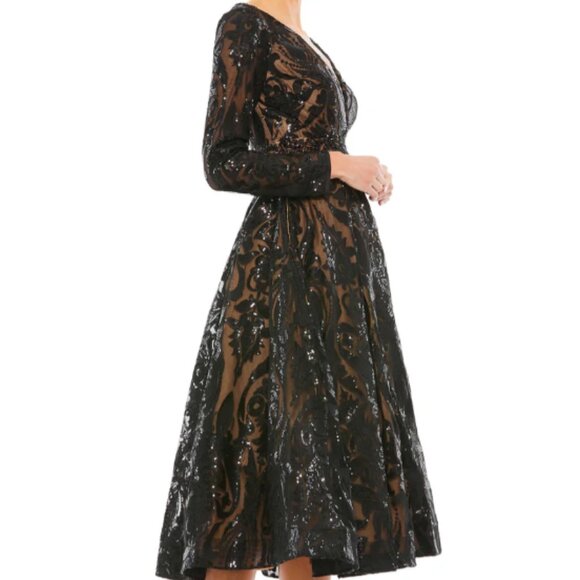 MAC DUGGAL 67529 SEQUIN EMBELLISHED A-LINE BLACK/NUDE DRESS sz 8 - Picture 5 of 6